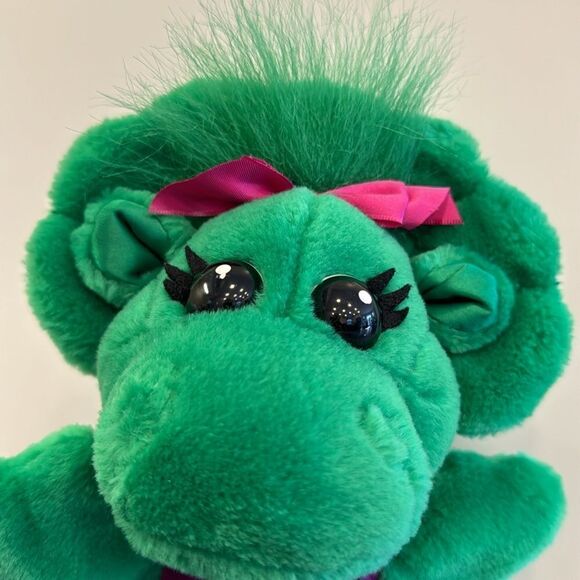 Baby Bop Green Dinosaur Plush Hand Puppet Lyons Group 1990's 9.5-inch Long - Picture 2 of 7